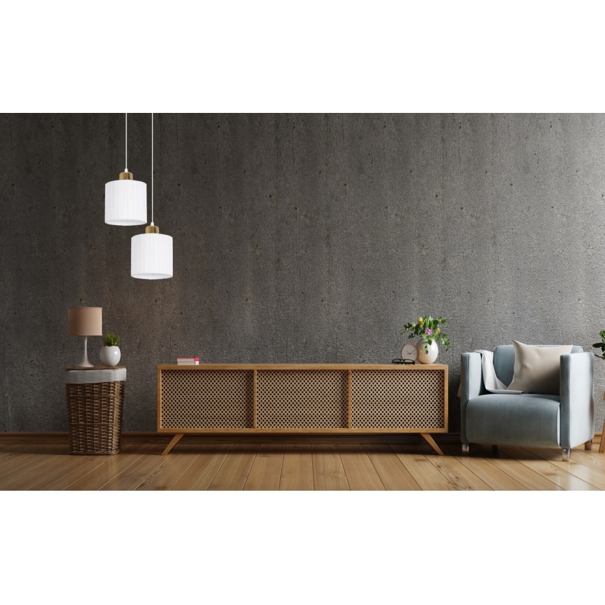 Ljuskrona med upphängningsrem  BIZO 2xE27/60W/230V vit /gyllene 