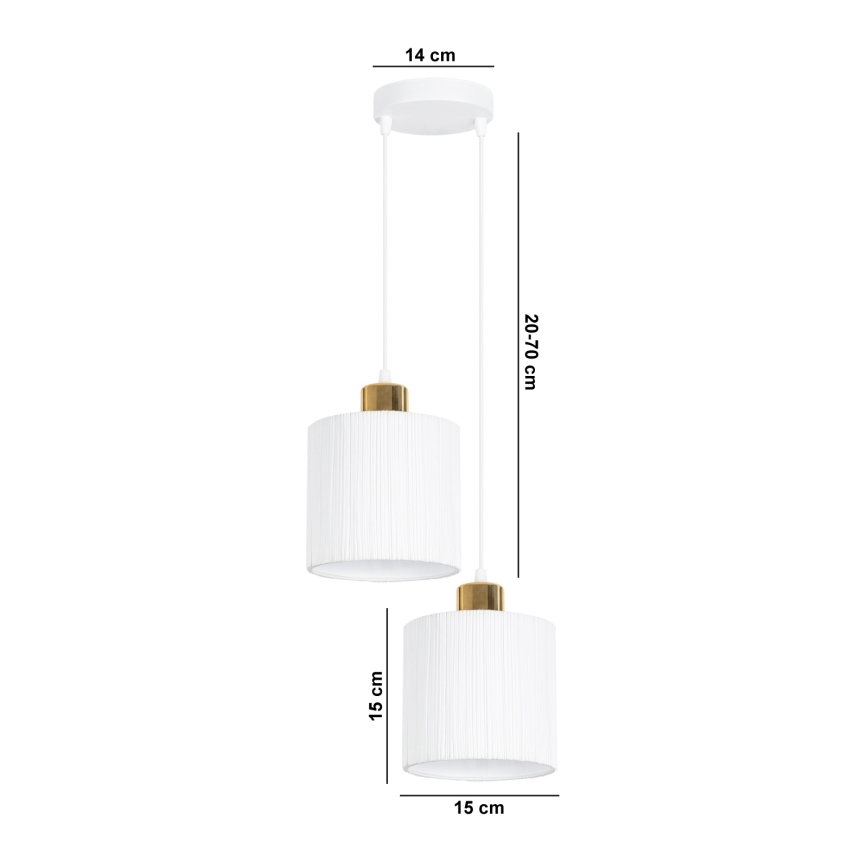 Ljuskrona med upphängningsrem  BIZO 2xE27/60W/230V vit /gyllene 