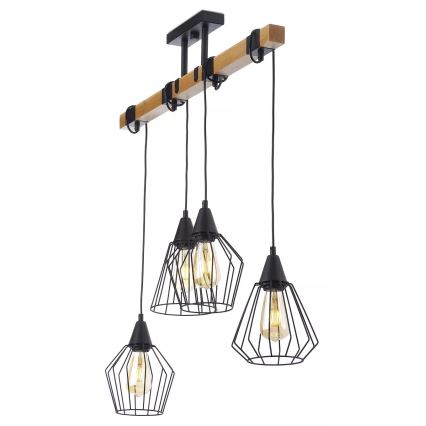 Ljuskrona med upphängningsrem CAMEROON 4xE27/60W/230V svart/trä