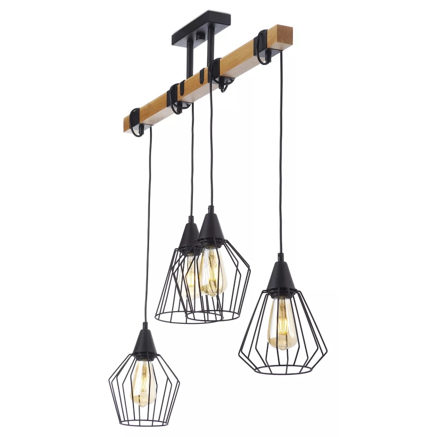 Ljuskrona med upphängningsrem CAMEROON 4xE27/60W/230V svart/trä