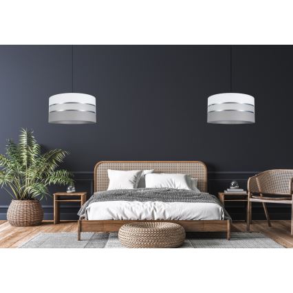 Ljuskrona med upphängningsrem CORAL 1xE27/60W/230V d. 40 cm vit/grå