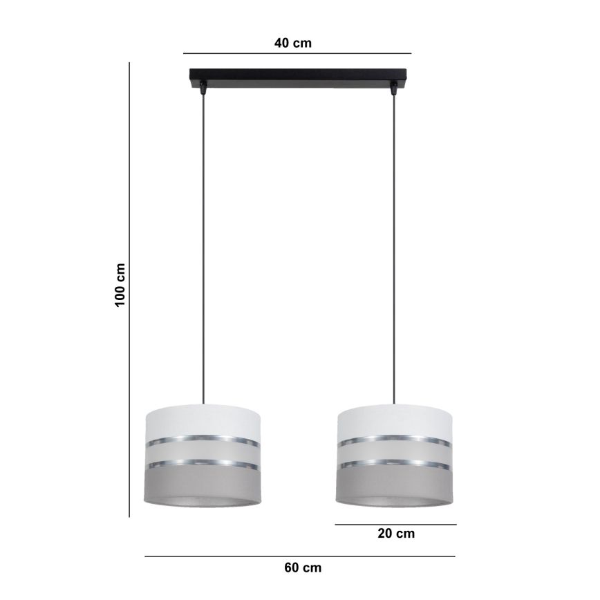 Ljuskrona med upphängningsrem CORAL 2xE27/60W/230V vit/grå