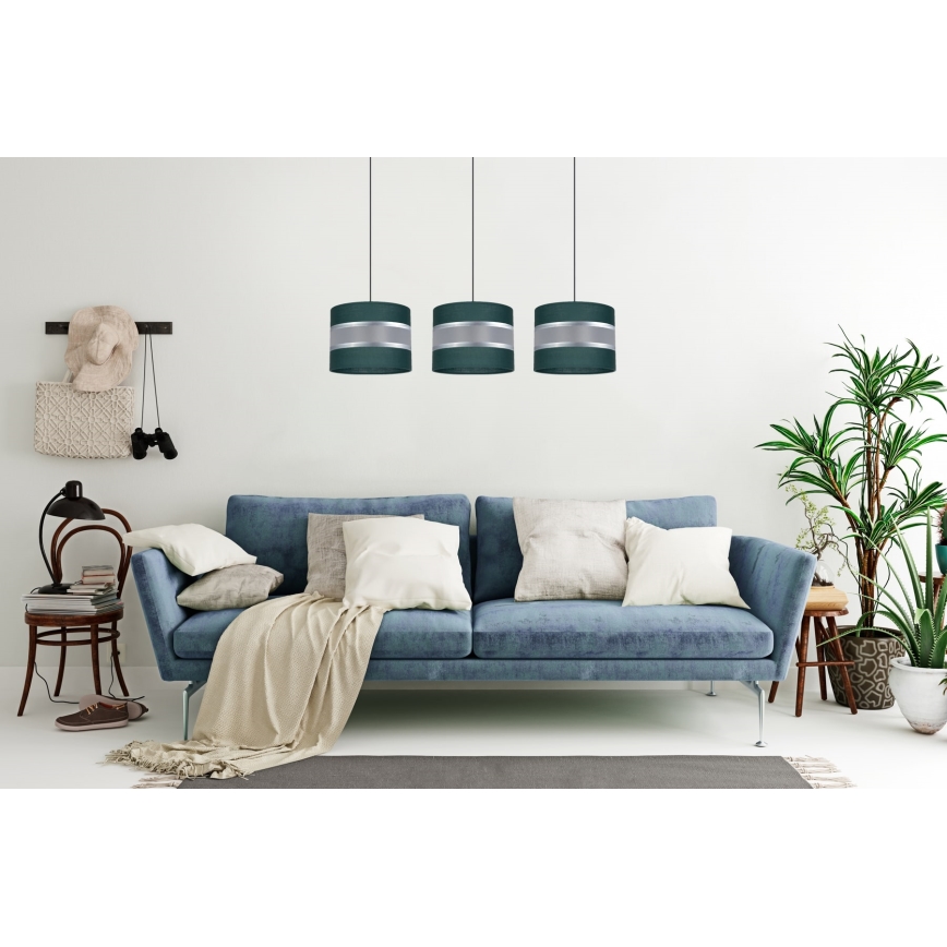 Ljuskrona med upphängningsrem CORAL 3xE27/60W/230V grön