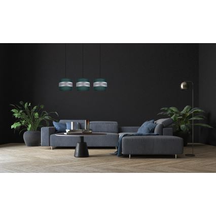 Ljuskrona med upphängningsrem CORAL 3xE27/60W/230V grön