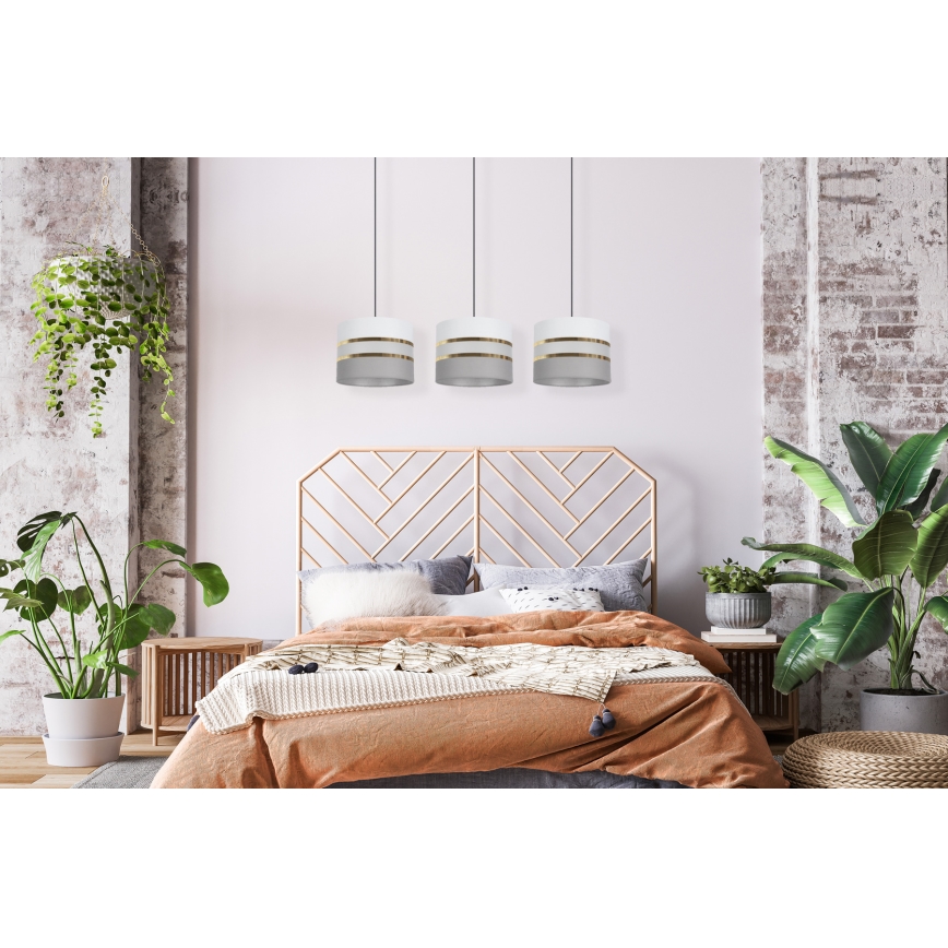 Ljuskrona med upphängningsrem CORAL 3xE27/60W/230V vit/grå