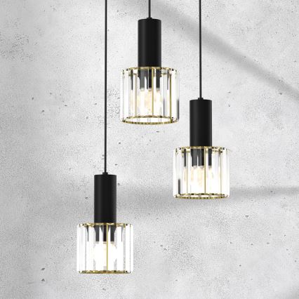 Ljuskrona med upphängningsrem CRISTAL 3xE27/60W/230V svart