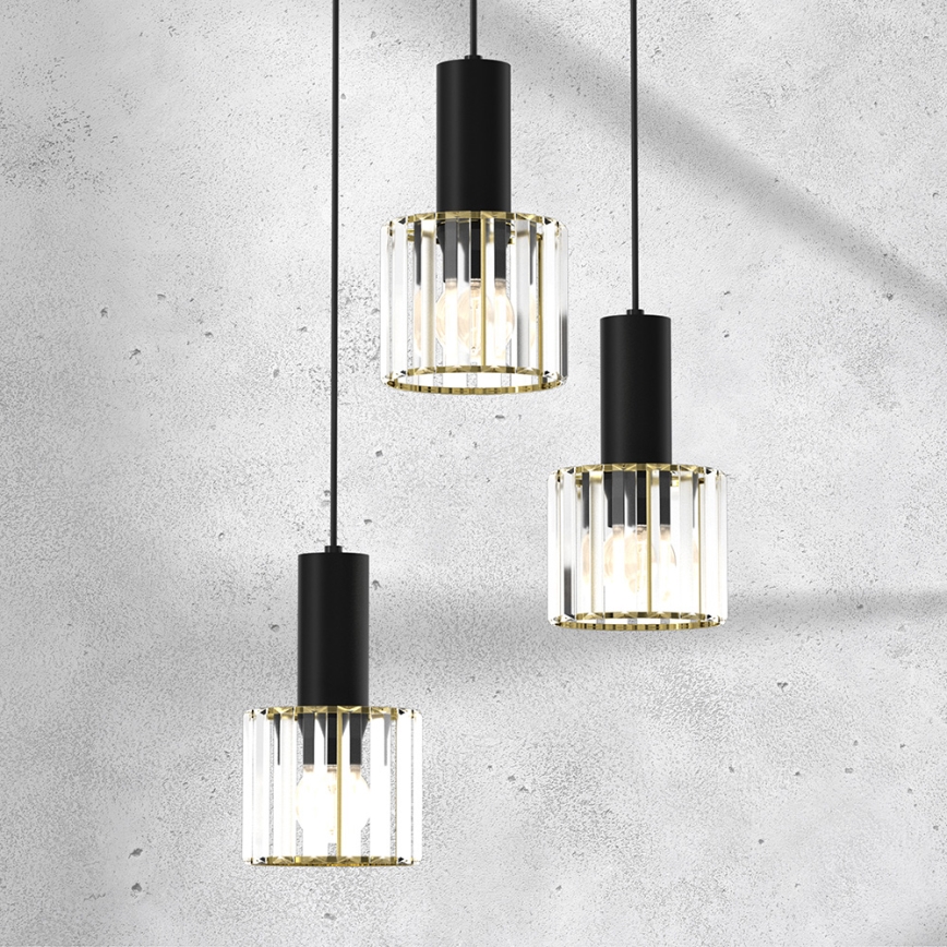 Ljuskrona med upphängningsrem CRISTAL 3xE27/60W/230V svart