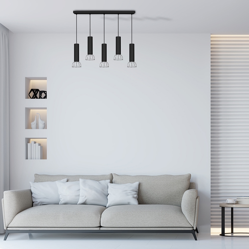 Ljusskrona med upphängningsrem  DANTE 5xGU10/25W/230V svart /blank krom