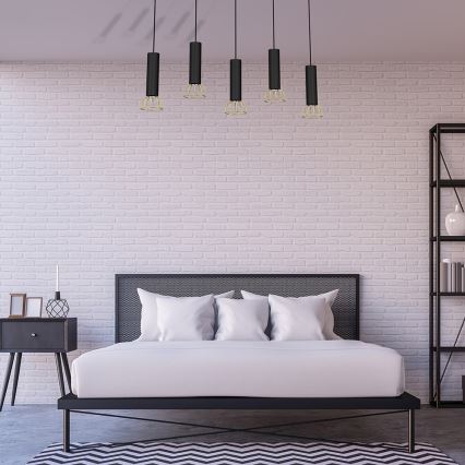 Ljusskrona med upphängningsrem  DANTE 5xGU10/25W/230V svart /gyllene 