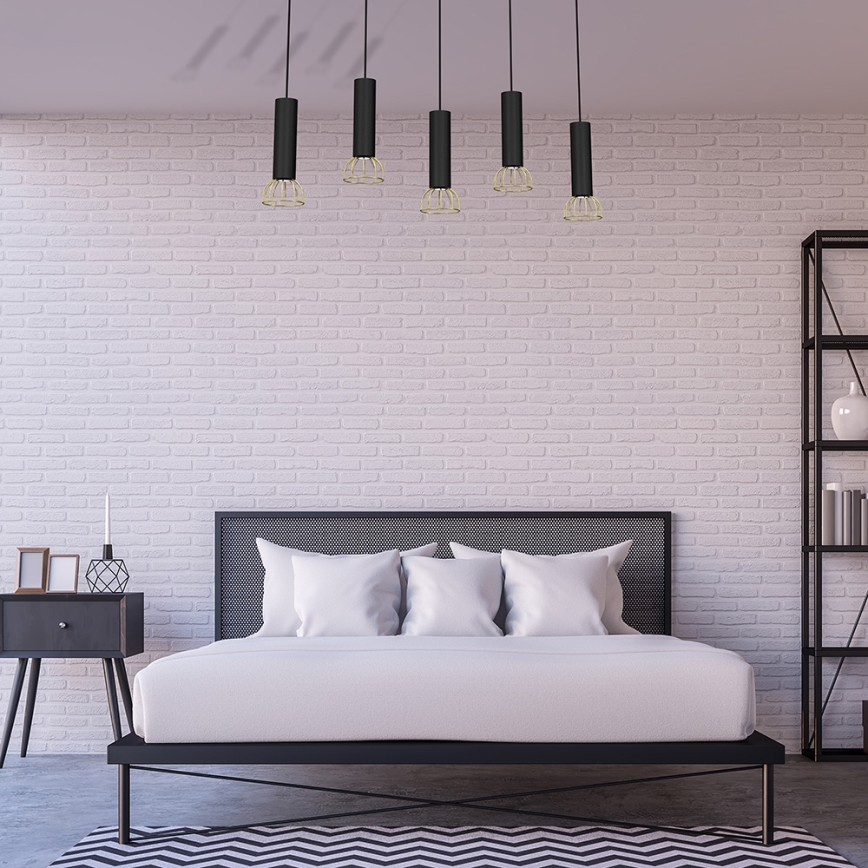 Ljusskrona med upphängningsrem  DANTE 5xGU10/25W/230V svart /gyllene 