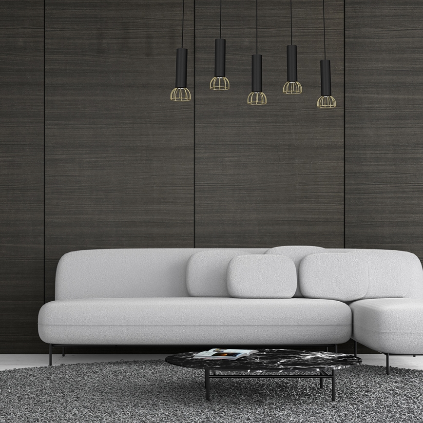 Ljusskrona med upphängningsrem  DANTE 5xGU10/25W/230V svart /gyllene 