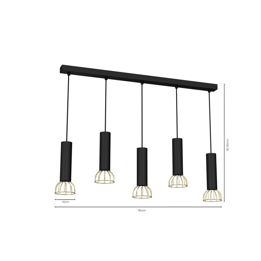 Ljusskrona med upphängningsrem  DANTE 5xGU10/25W/230V svart /gyllene 