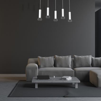 Ljusskrona med upphängningsrem  DANTE 5xGU10/25W/230V vit /blank krom 