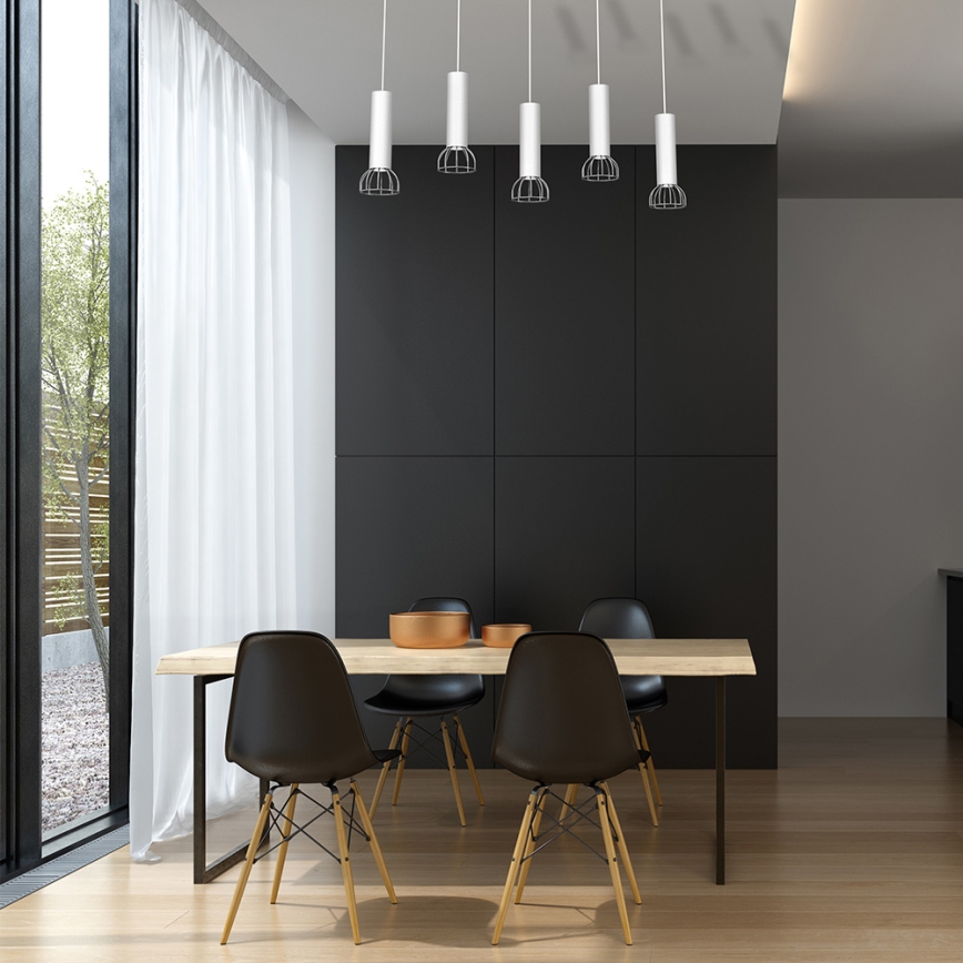 Ljusskrona med upphängningsrem  DANTE 5xGU10/25W/230V vit /blank krom 