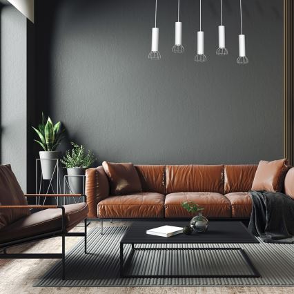 Ljusskrona med upphängningsrem  DANTE 5xGU10/25W/230V vit /blank krom 