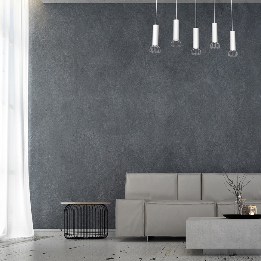 Ljusskrona med upphängningsrem  DANTE 5xGU10/25W/230V vit /blank krom 