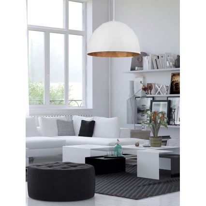 Ljusskrona med upphängningsrem  DIAMENT 1xE27/60W/230V diameter  50 cm vit /koppar