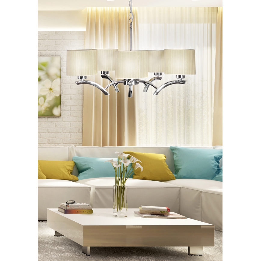 Ljuskrona med upphängningsrem DRAGA 5xE27/60W/230V beige/skinande krom