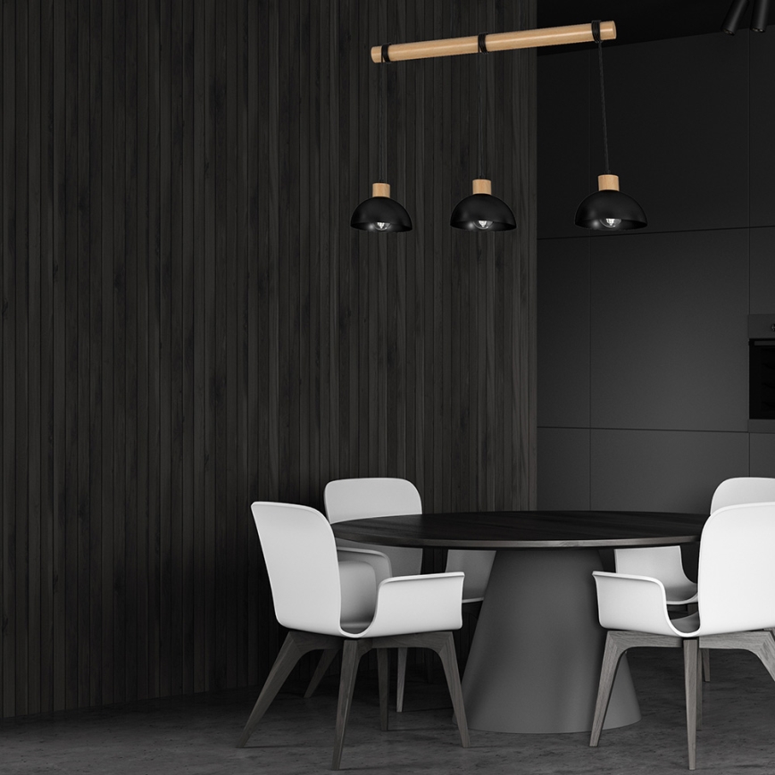 Ljusskrona med upphängningsrem  ERIK 3xE27/60W/230V beige /svart