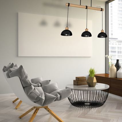 Ljusskrona med upphängningsrem  ERIK 3xE27/60W/230V beige /svart