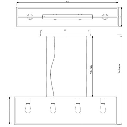 Ljuskrona med upphängningsrem FRAME 4xE27/60W/230V koppar