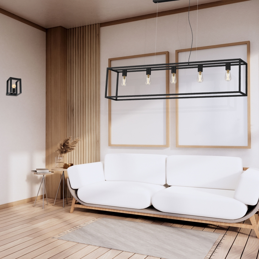 Ljuskrona med upphängningsrem FRAME 5xE27/60W/230V svart