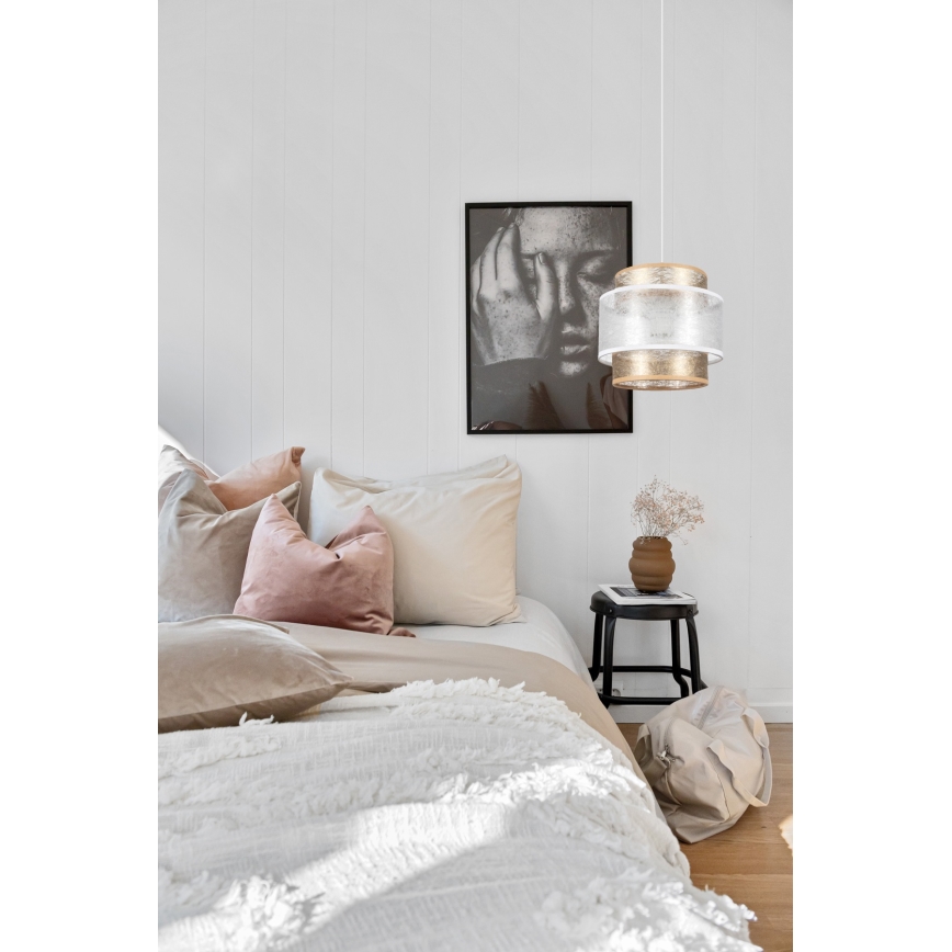 Ljuskrona med upphängningsrem GABI 1xE27/60W/230V gyllene/vit diameter 20 cm