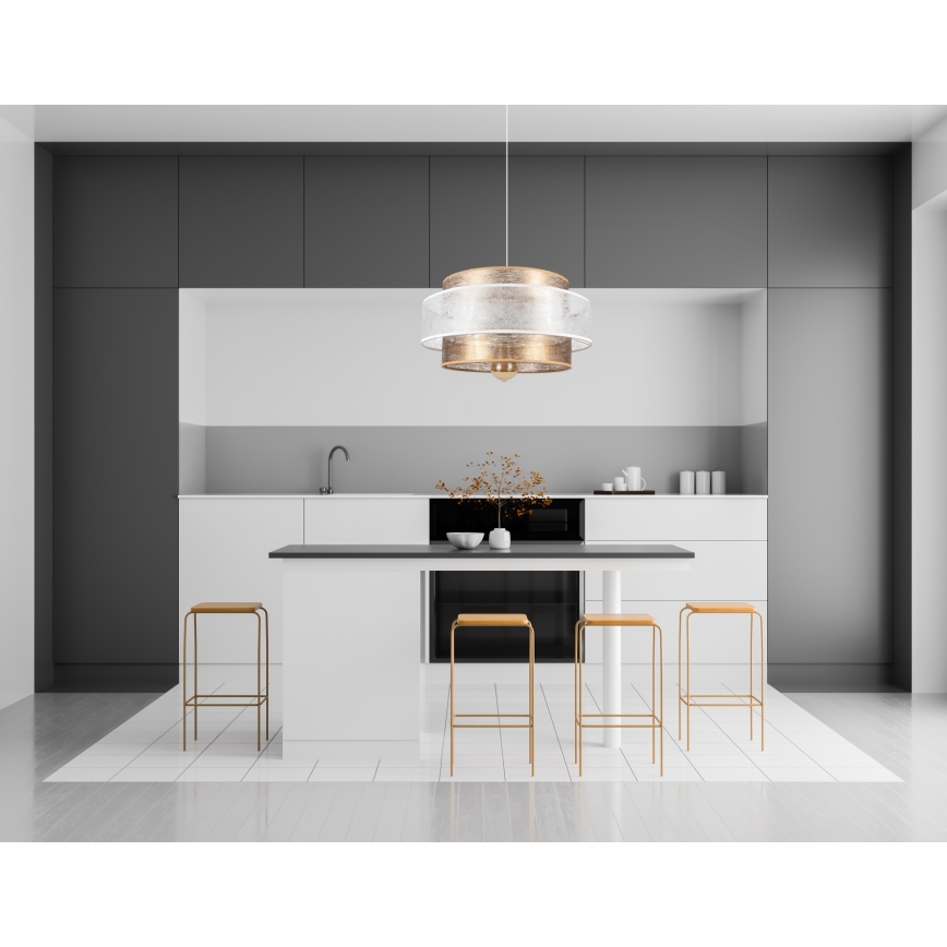 Ljuskrona med upphängningsrem GABI 1xE27/60W/230V gyllene/vit diameter 40 cm