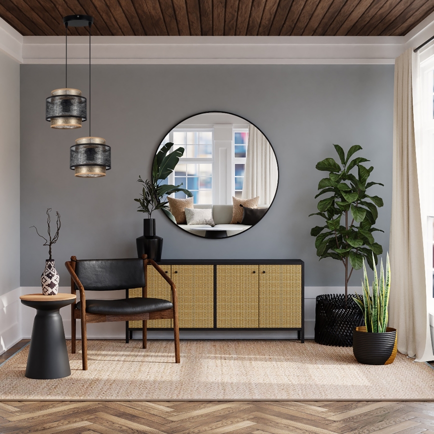 Ljuskrona med upphängningsrem GABI 2xE27/60W/230V gyllene/svart diameter 30 cm