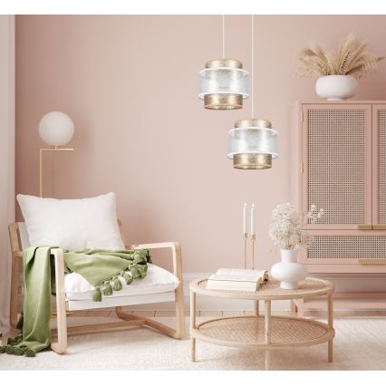 Ljuskrona med upphängningsrem GABI 2xE27/60W/230V gyllene/vit diameter 30 cm