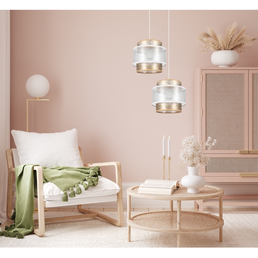 Ljuskrona med upphängningsrem GABI 2xE27/60W/230V gyllene/vit diameter 30 cm