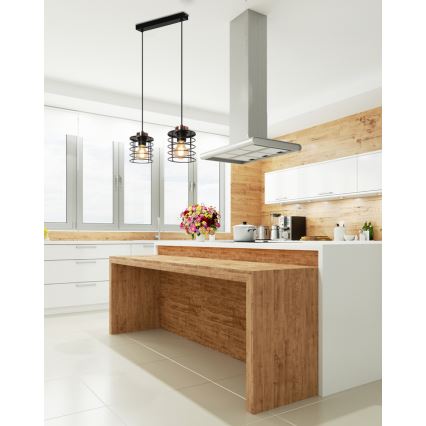 Ljuskrona med upphängningsrem GLOB 2xE27/40W/230V svart