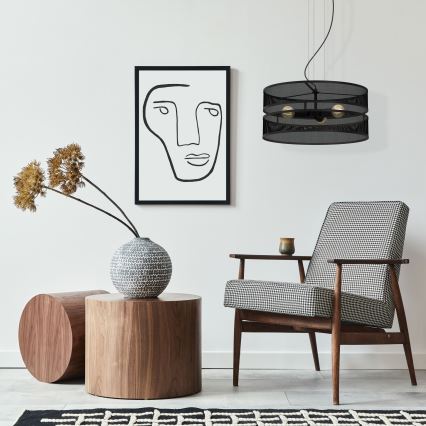 Ljuskrona med upphängningsrem GLUM 3xE27/60W/230V svart