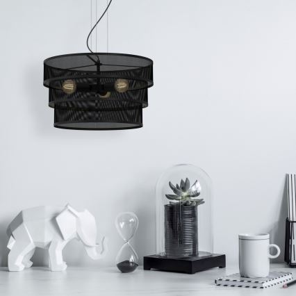 Ljuskrona med upphängningsrem GLUM 3xE27/60W/230V svart