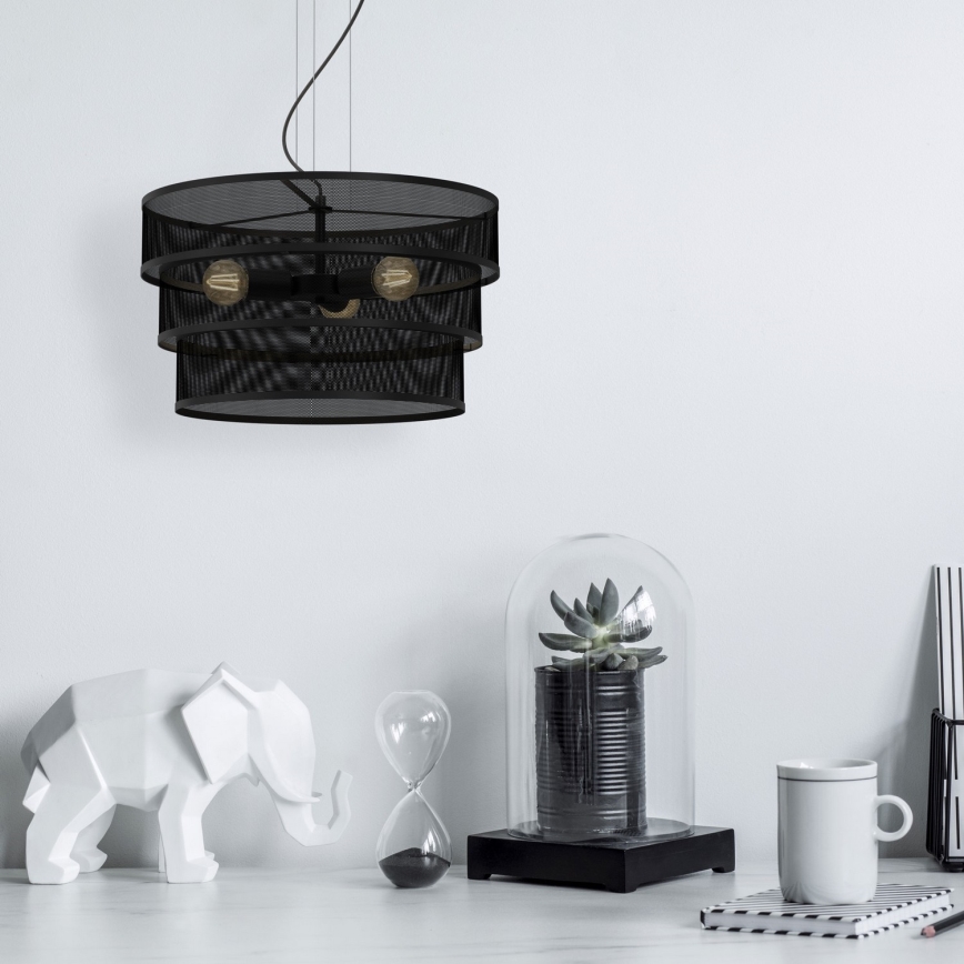 Ljuskrona med upphängningsrem GLUM 3xE27/60W/230V svart