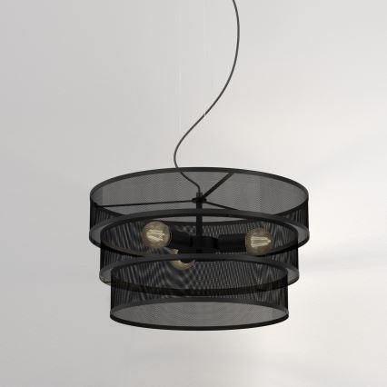 Ljuskrona med upphängningsrem GLUM 3xE27/60W/230V svart