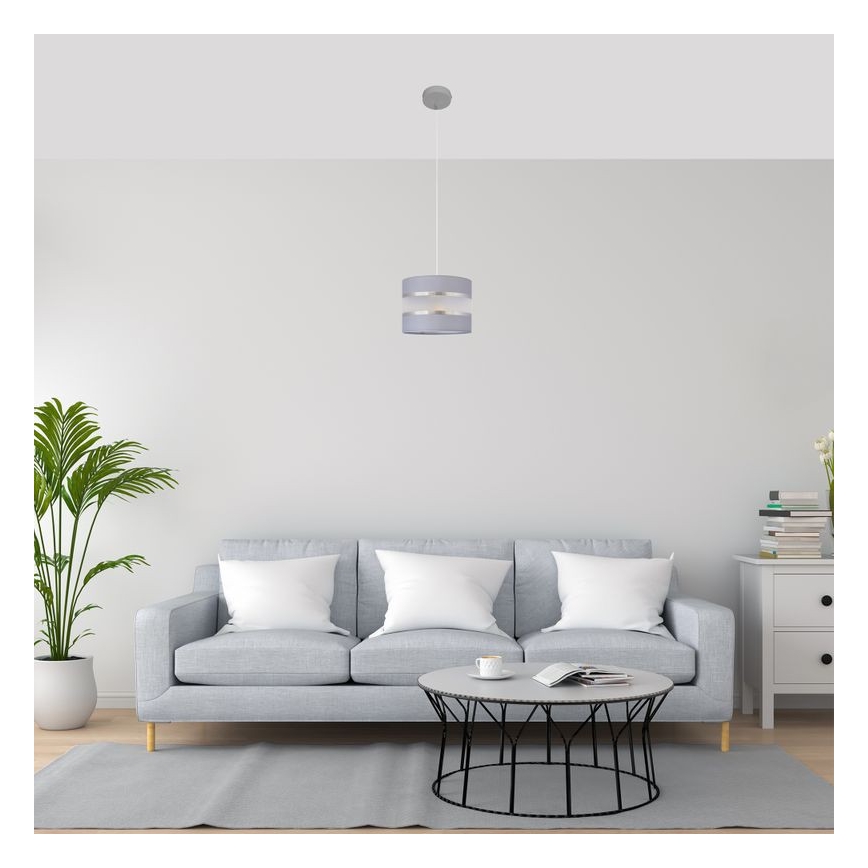 Ljuskrona med upphängningsrem HELEN 1xE27/15W/230V diameter 20 cm grå/silver