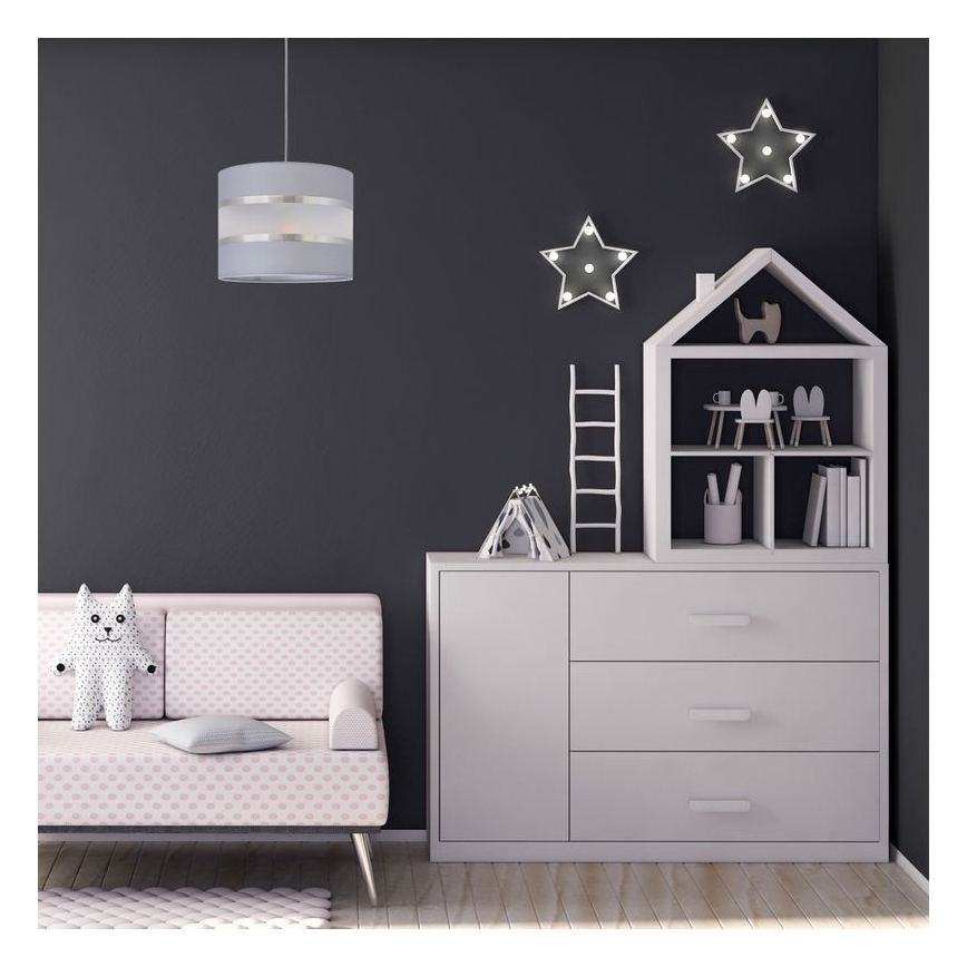 Ljuskrona med upphängningsrem HELEN 1xE27/15W/230V diameter 20 cm grå/silver