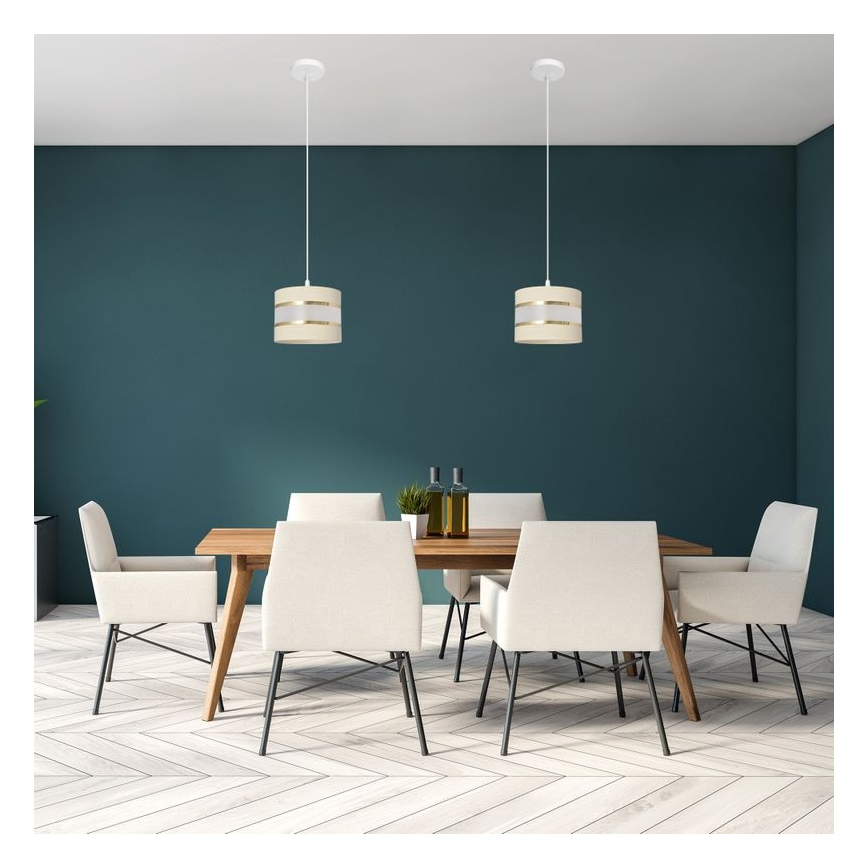 Ljuskrona med upphängningsrem HELEN 1xE27/15W/230V diameter 20 cm grädde/gyllene