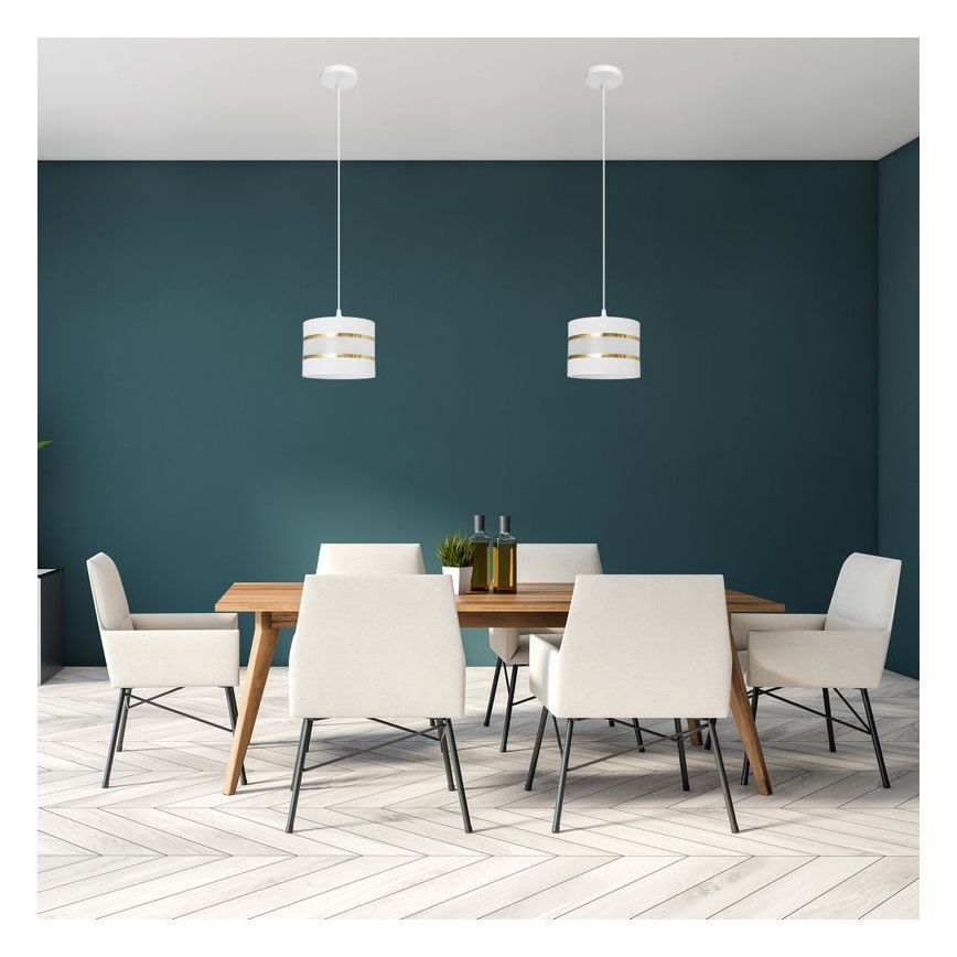 Ljuskrona med upphängningsrem HELEN 1xE27/15W/230V diameter 20 cm vit/gyllene