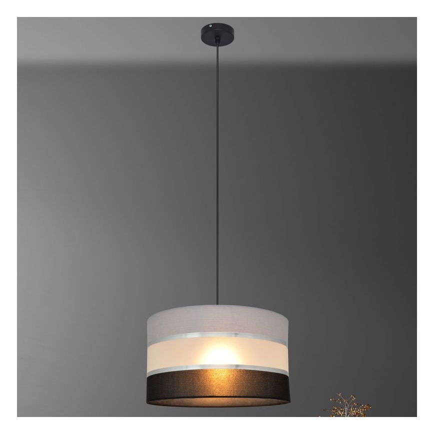 Ljuskrona med upphängningsrem HELEN 1xE27/15W/230V diameter 35 cm svart/grå/silver