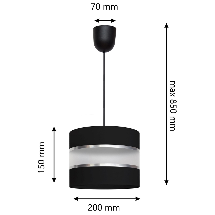 Ljuskrona med upphängningsrem  HELEN 1xE27/15W/230V svart 