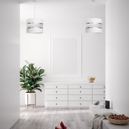 Ljuskrona med upphängningsrem  HELEN 1xE27/15W/230V vit 