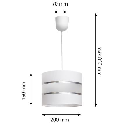 Ljuskrona med upphängningsrem  HELEN 1xE27/15W/230V vit 