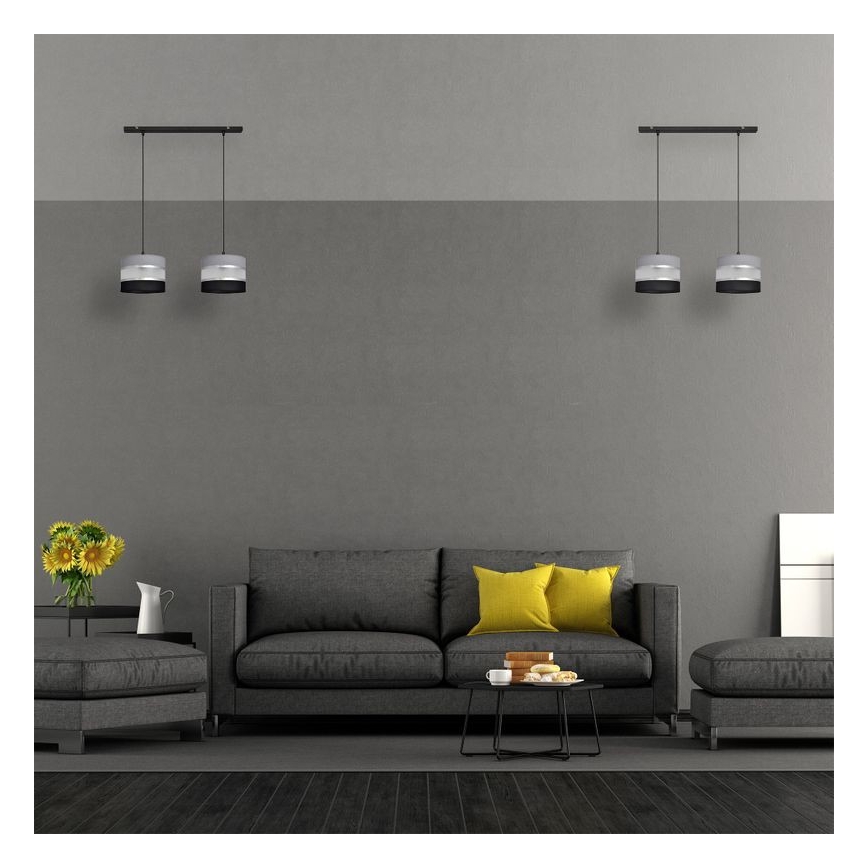 Ljuskrona med upphängningsrem HELEN 2xE27/15W/230V svart/grå/silver