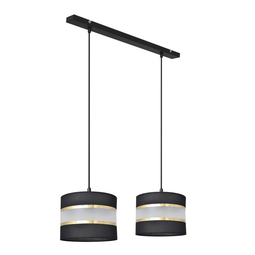Ljuskrona med upphängningsrem HELEN 2xE27/15W/230V svart/gyllene