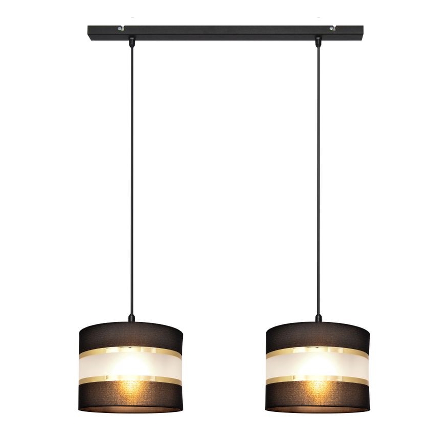 Ljuskrona med upphängningsrem HELEN 2xE27/15W/230V svart/gyllene