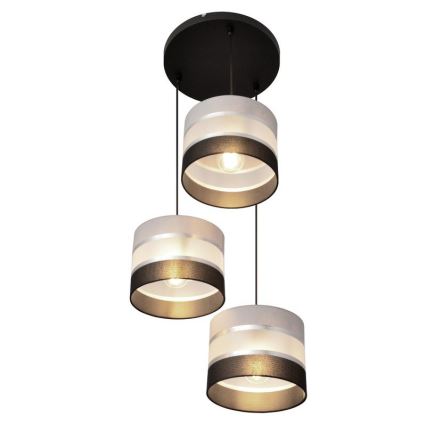 Ljuskrona med upphängningsrem HELEN 3xE27/15W/230V svart/grå/silver