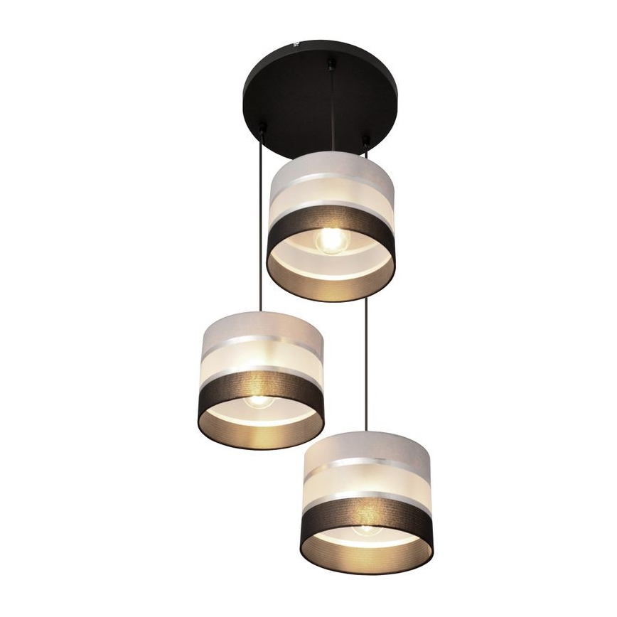 Ljuskrona med upphängningsrem HELEN 3xE27/15W/230V svart/grå/silver