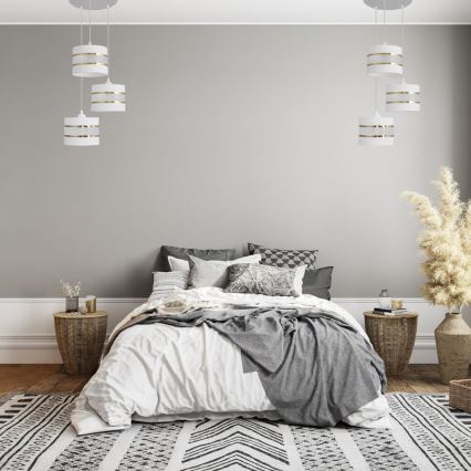 Ljuskrona med upphängningsrem HELEN 3xE27/15W/230V vit/gyllene